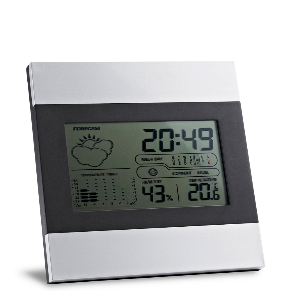 DENE. Desktop weather station with aluminium and ABS LCD screen