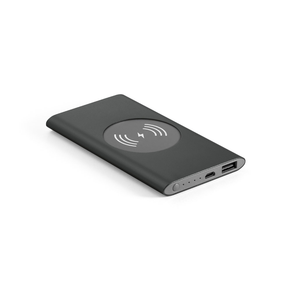 CASSINI. Power bank 4.000 mAh with 5W wireless charger in recycled aluminium (100% rAL)