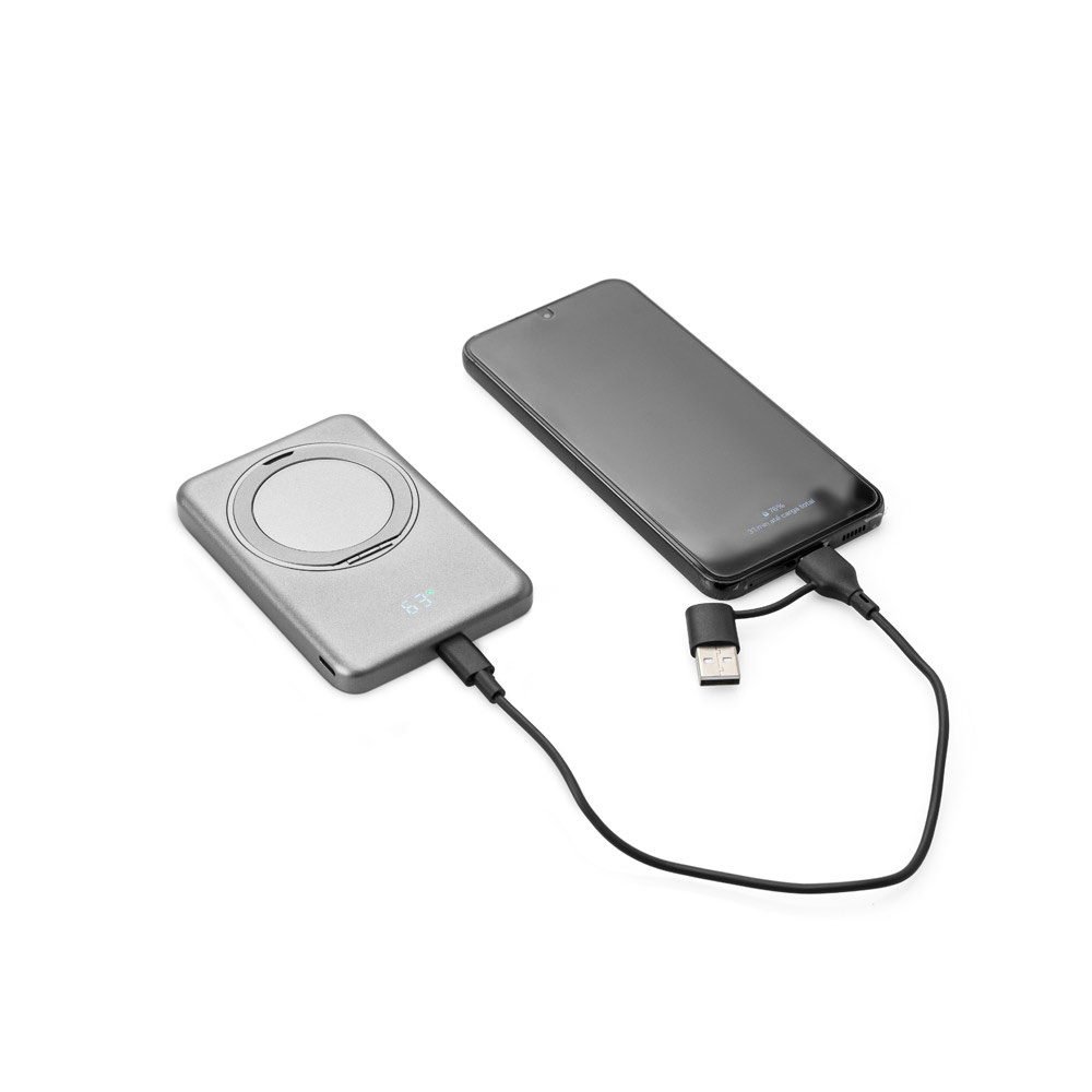 WARSHEL 5. 5000 mAh магнитна преносима батерия с 15W ултра бързо безжично зарядно устройство, изработена от рециклиран ABS (100% rABS) със стойка