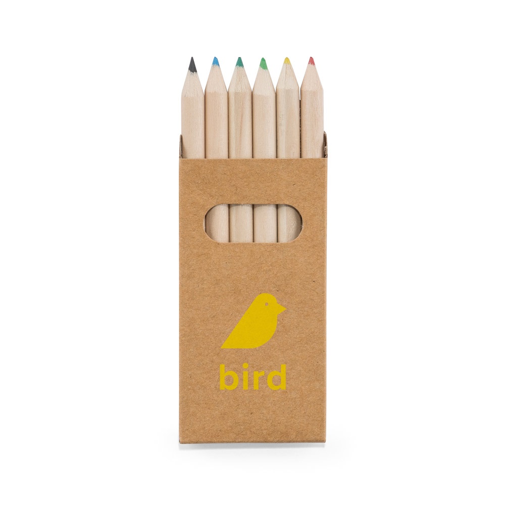 BIRD. Pencil box with 6 coloured pencils