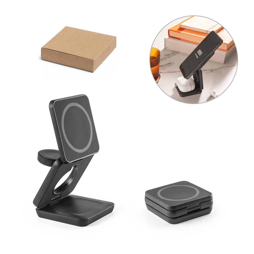 BROGLIE. Супер бързо 15W магнитно безжично зарядно 3 в 1 от рециклиран ABS (100% rABS)