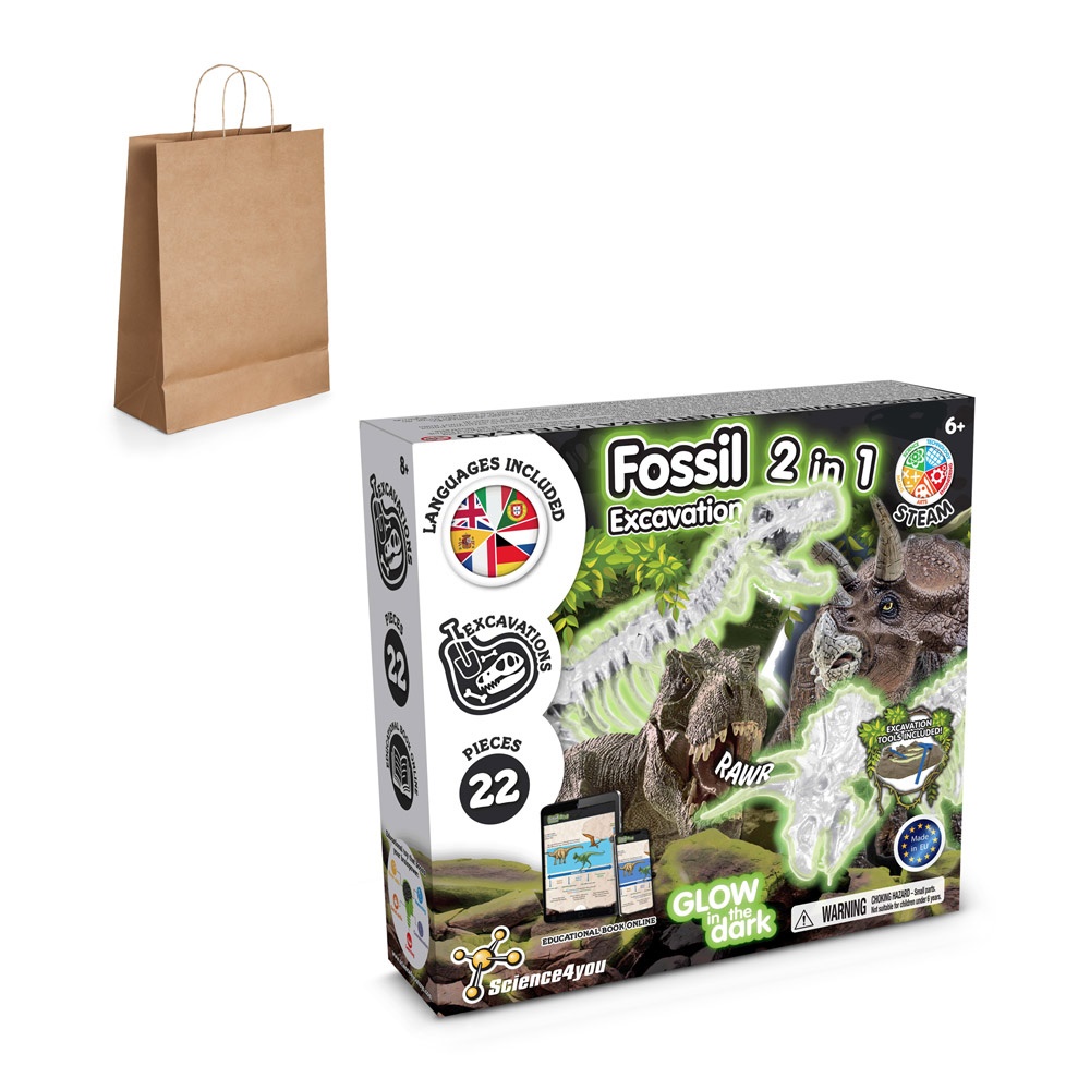 2 in 1 Fossil Excavation Kit III. Образователна игра за деца доставя се с подаръчна торбичка от крафт хартия (115 g/m²)