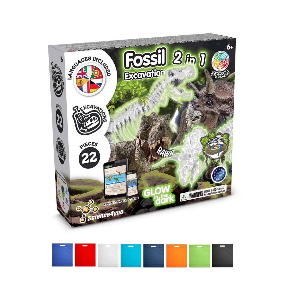 2 in 1 Fossil Excavation Kit IV. Образователна игра за деца доставя се с подаръчна торбичка от нетъкан текстил (80 g/m²)