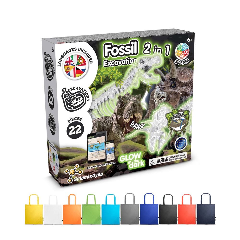 2 in 1 Fossil Excavation Kit V. Образователна игра за деца доставя се със сгъваема чанта за подаръци 190t