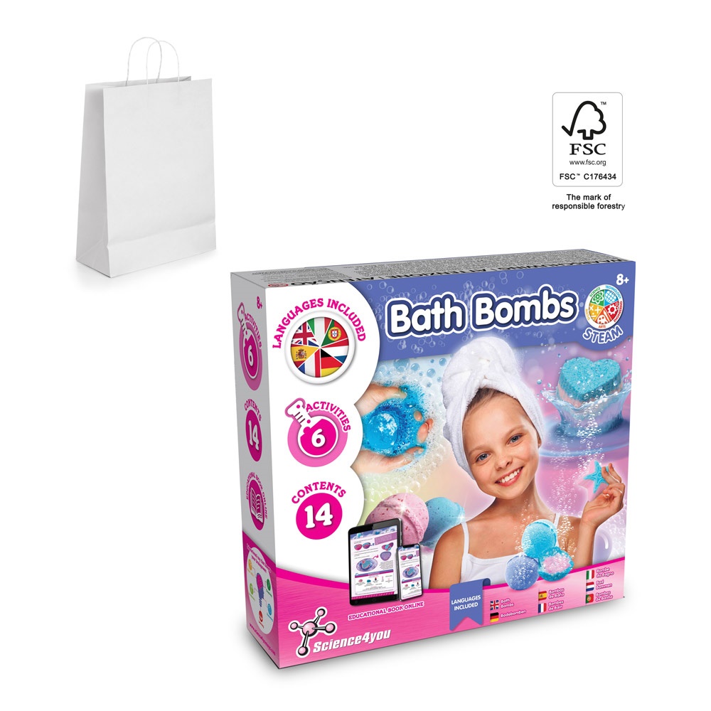 Bath Bombs Kit II. Educational toy supplied with a kraft paper gift bag (90 g/m²), made from FSC™ certified material and other controlled materials