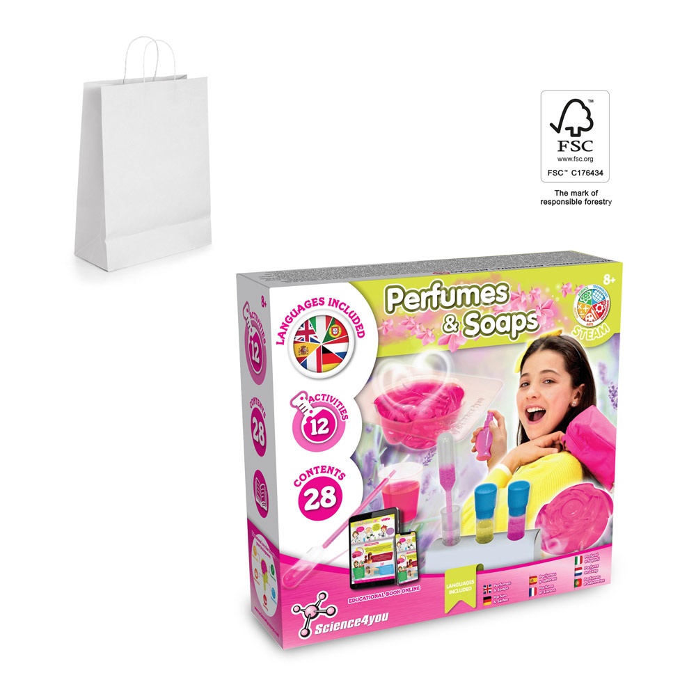 Perfume & Soap Factory Kit II. Educational game supplied with a kraft paper gift bag (90 g/m²), made from FSC™ certified material and other controlled materials