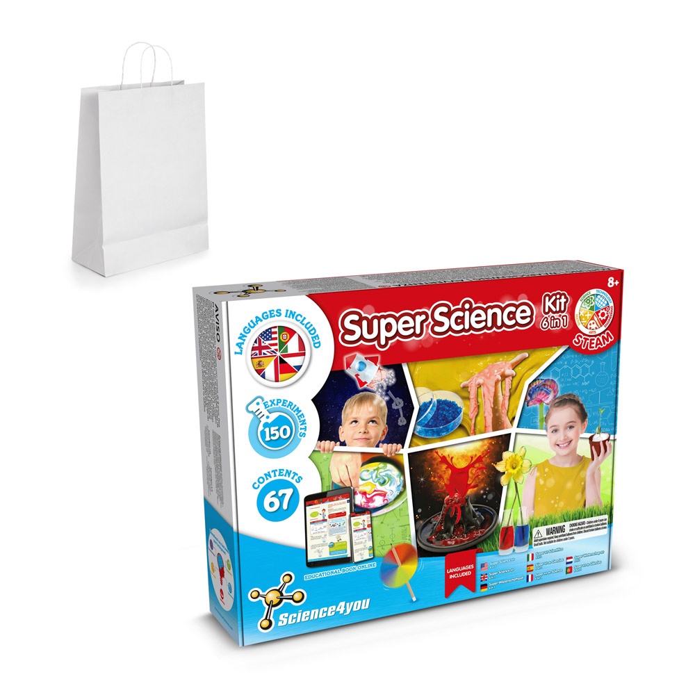 6 in 1 Super Science Kit II. Образователна игра за деца доставя се с подаръчна торбичка от крафт хартия (100 g/m²)