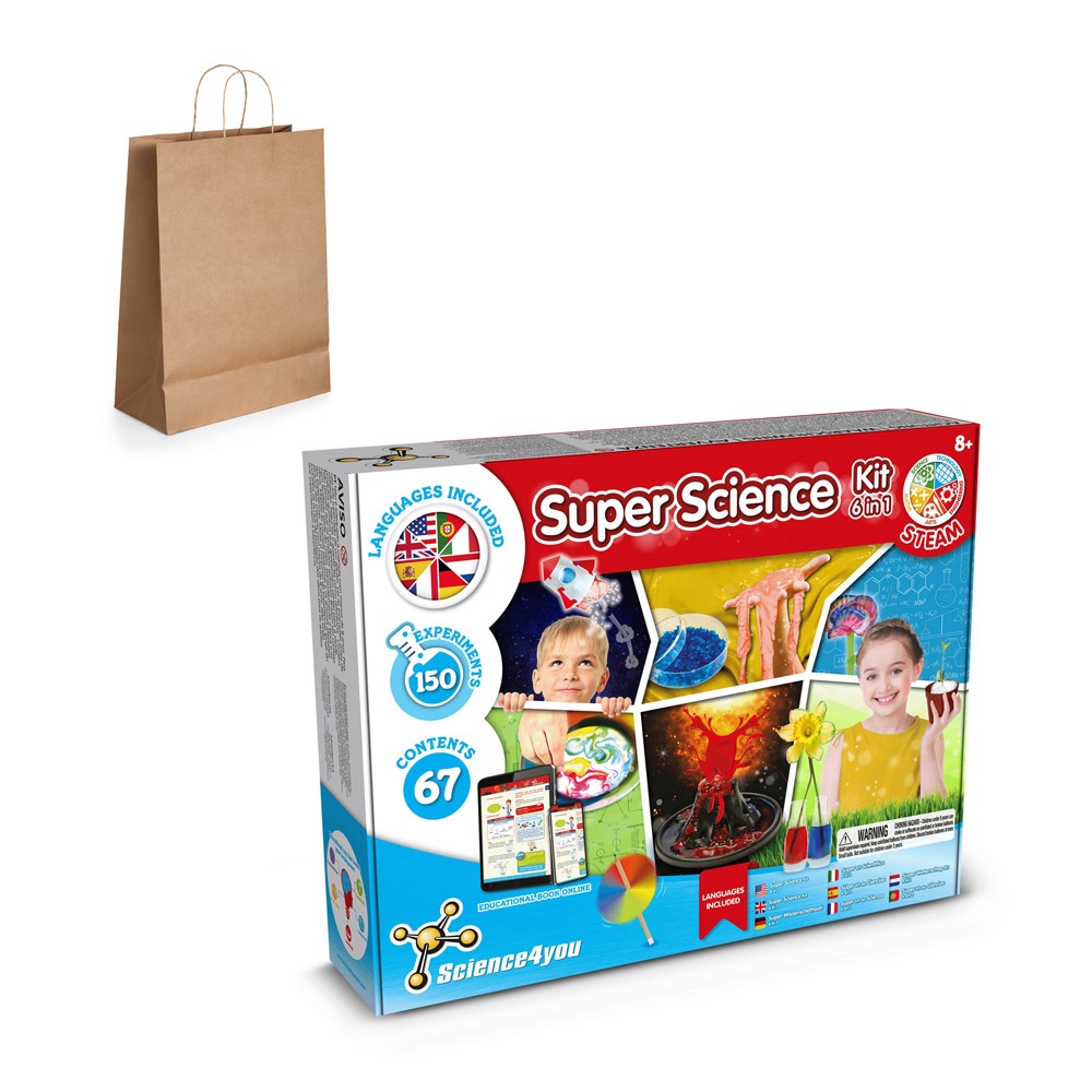6 in 1 Super Science Kit III. Образователна игра за деца доставя се с подаръчна торбичка от крафт хартия (115 g/m²)
